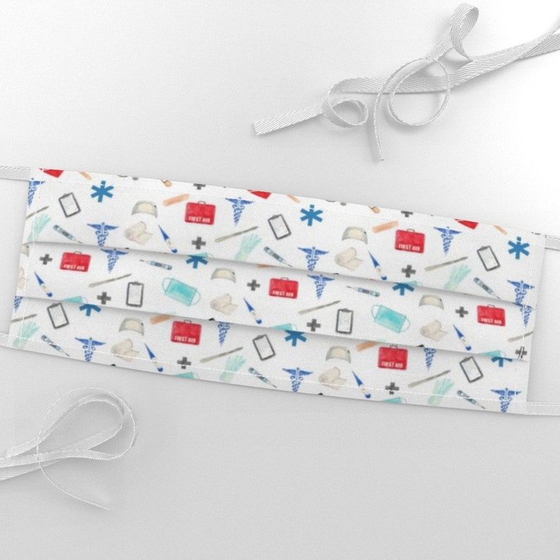 Medical Print Fabric Small Love Care Red Blue White by Etsy