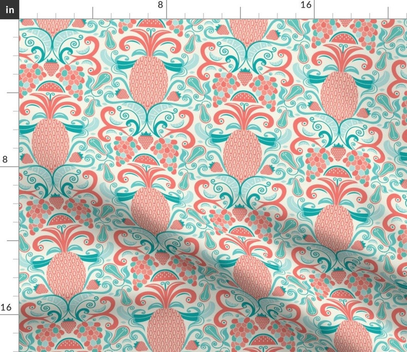 Pineapple Damask Fabric Ambrosia Fruit Damask Pineapple Etsy