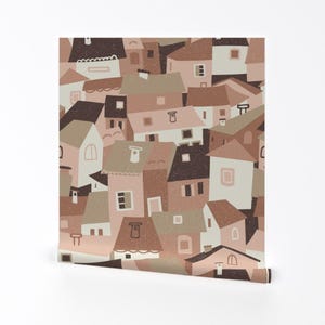 Whimsical Houses Removable Peel and Stick Wallpaper - Rooftops Abstract Village - Wall Art Wall Decor - Abstract Rooftops by priskakranz