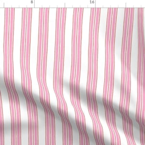 Stripe Fabric - Ticking Stripe Pink by danika_herrick - Ticking Pink Traditional Lines Minimalism Coastal Fabric by the Yard by Spoonflower