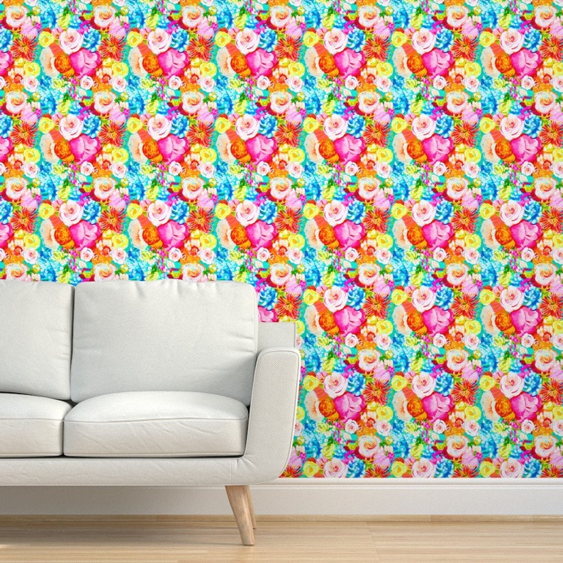 Neon Floral Wallpaper Neon Floral Painting by Theartwerks Etsy