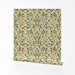 Floral Wallpaper - Embroidered Elizabethan By Bonnie Phantasm - Tudor Custom Printed Removable Self Adhesive Wallpaper Roll by Spoonflower