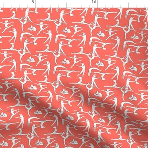 Girls Gymnastics Fabric - Gymnasts On Coral By Landpenguin - Gymnastics Kids Sports Cotton Fabric By The Yard With Spoonflower