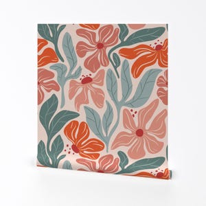 Abstract Floral Removable Peel and Stick Wallpaper - Retro Groovy 70s Vintage - Wall Art Wall Decor - Warm Cozy Floral by greenvelvetart