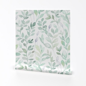 Abnehmbare Tapete - Weiße Tapete - Mittsommer Blätter Teal - Grüne Blätter Kunst - Mittsommernachtsdeko by lolahstudio