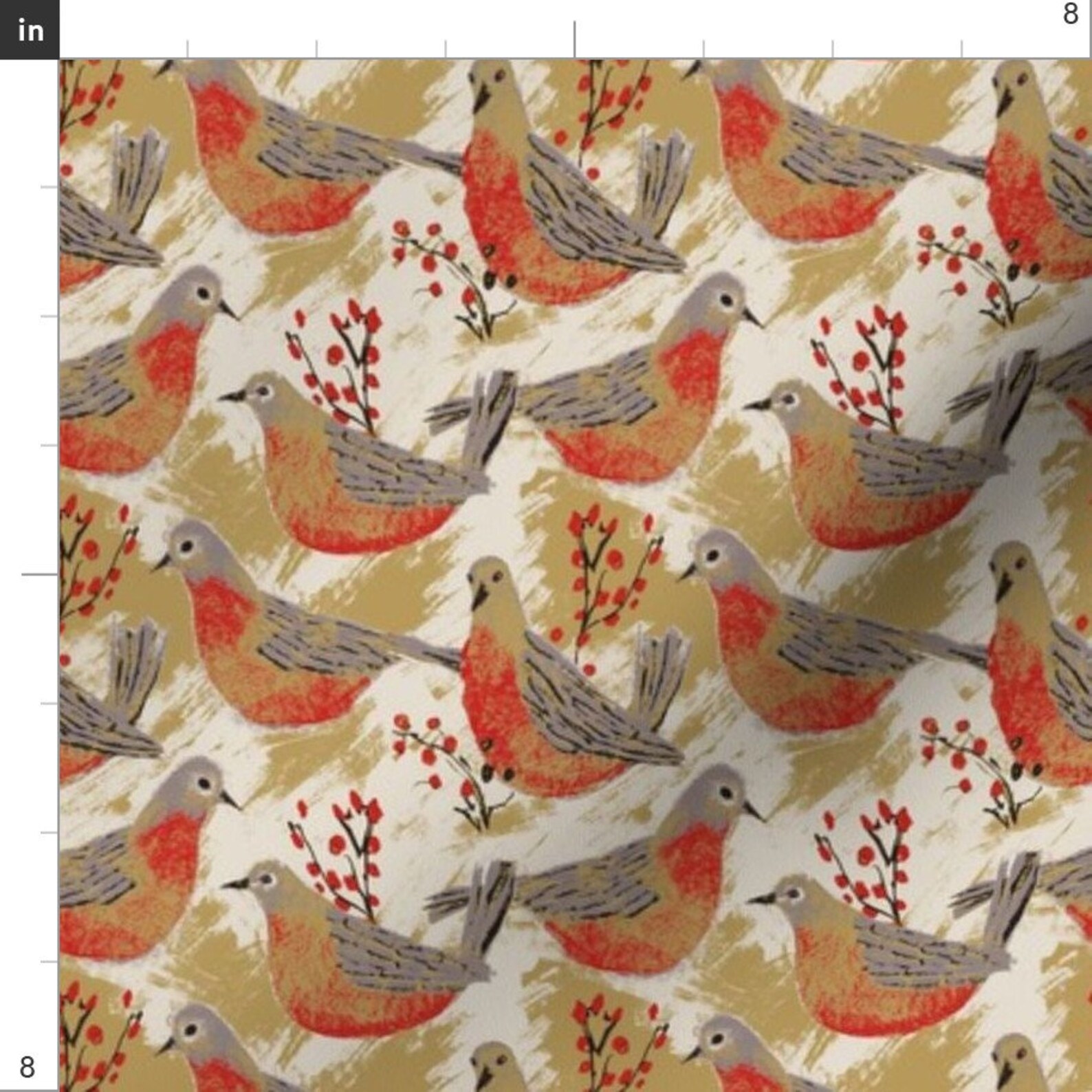 Red Birds Fabric Birds Berries by Allierunnion Red Birds Etsy