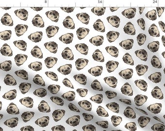 Pug Fabric - Pug Cute Dog Face By Littlearrowdesign - Pug Faces Dog Pet Illustration Home Decor Cotton Fabric By The Yard With Spoonflower