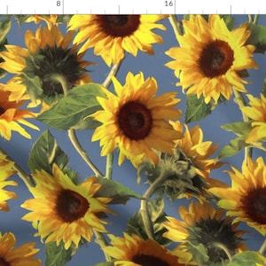 Sunflower Fabric - Sunflowers On Light Blue By Micklyn - Sunflower Blue Yellow Retro Home Decor Cotton Fabric By The Yard With Spoonflower