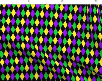 Mardi Gras Fabric - One Inch Mardi Gras Alternating Harlequin Diamonds On Black By Mtothefifthpower - Mardi Gras Fabric With Spoonflower