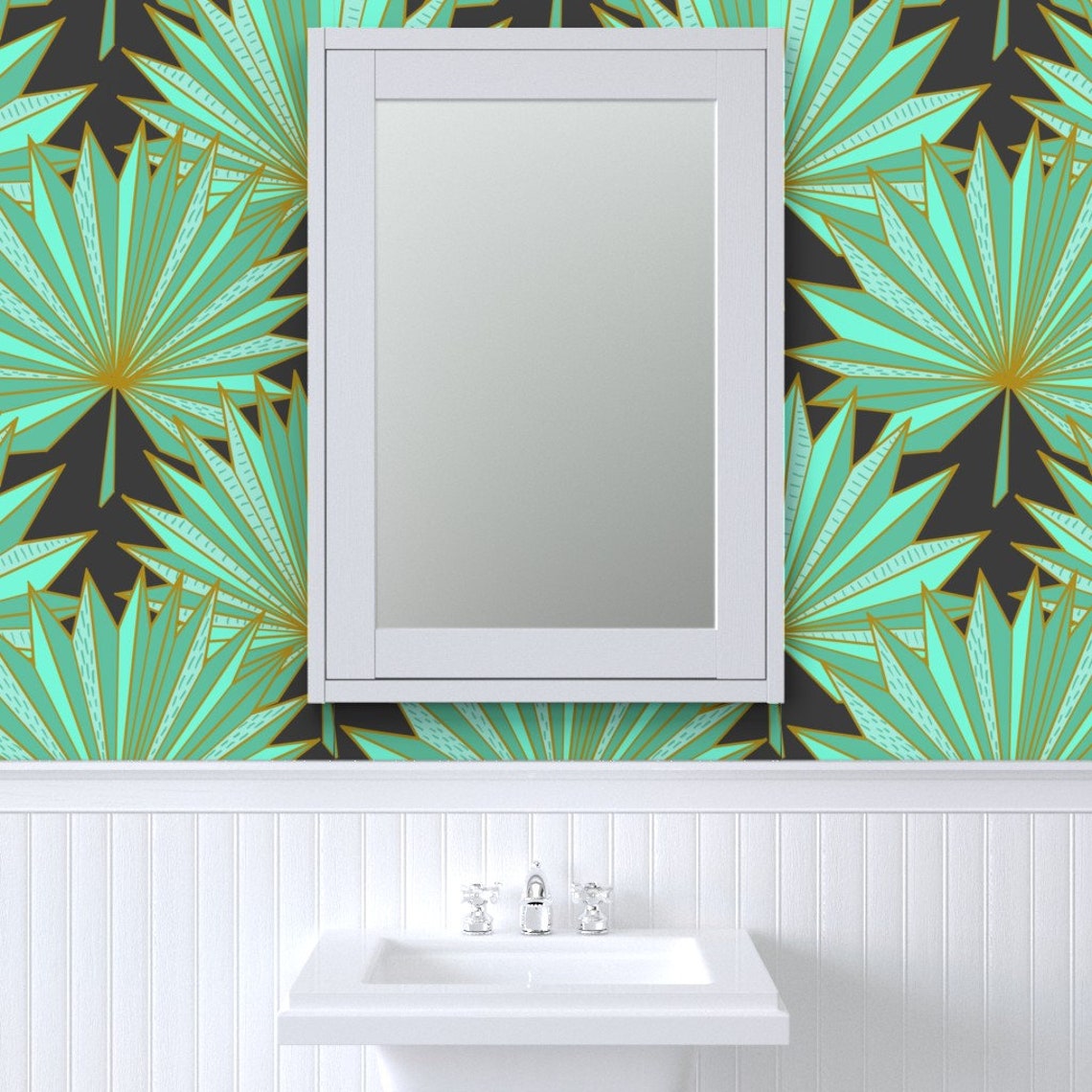 Palms Wallpaper Fan Ori-palm charcoal by Helenpdesigns | Etsy