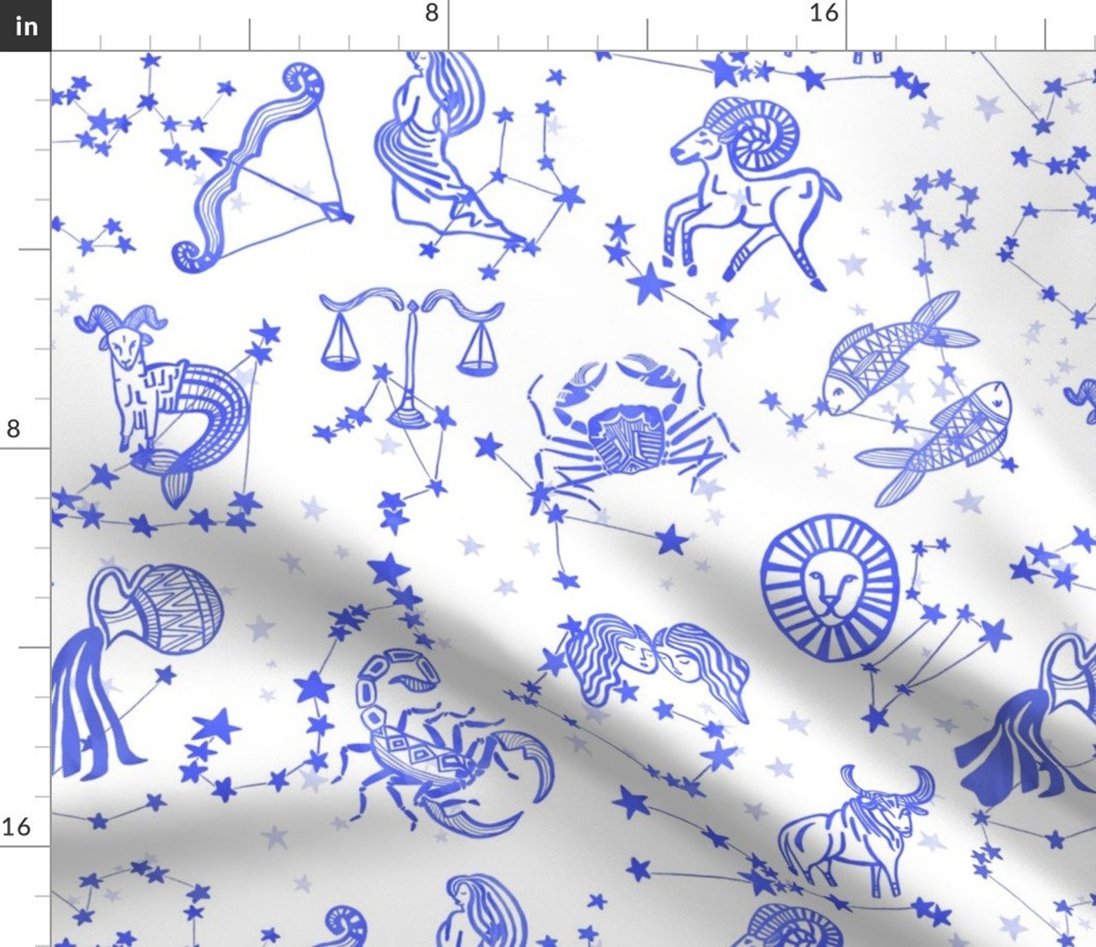 Astrology Blue Constellations Fabric Blue Astrology Zodiac Etsy