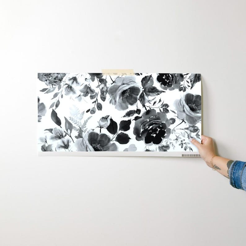 Buy Black White Floral Wallpaper Black Watercolor Floral by