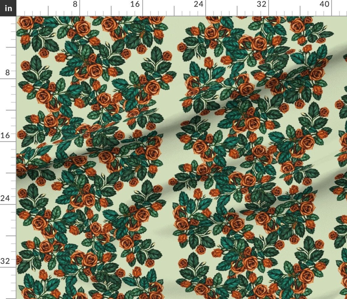 Vintage Orange Floral Fabric Orange Autumn Roses on Soft Etsy