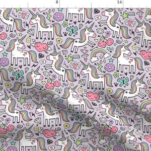 Unicorn Fabric - Unicorn Hearts Rainbow Love Valentine Doodle Lilac By Caja Design - Unicorn Cotton Fabric By The Yard With Spoonflower