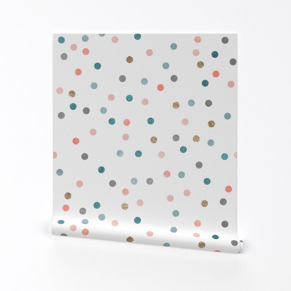 Polka Dots Wallpaper - Glitter Polka Dots By Nouveau Bohemian - Dots Custom Printed Removable Self Adhesive Wallpaper Roll by Spoonflower