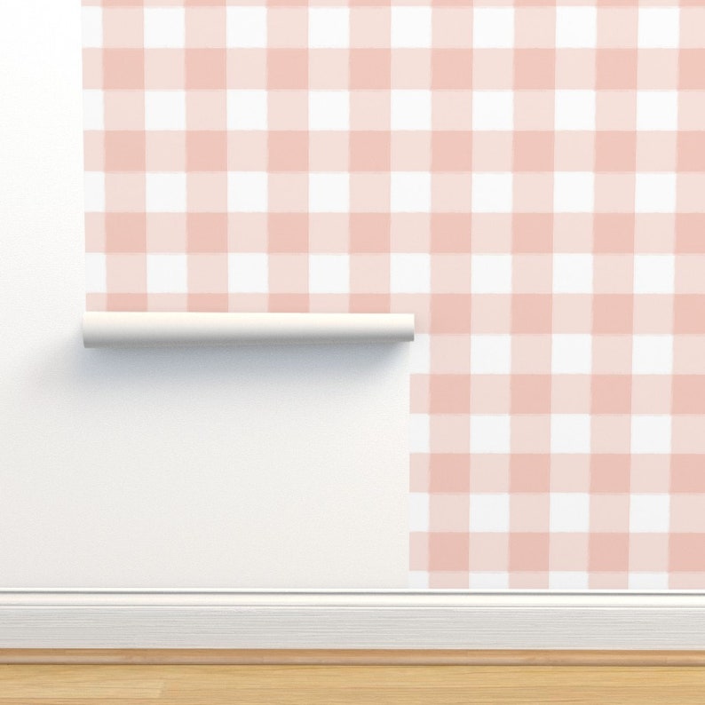 Blush Wallpaper Blush Buffalo Plaid by sugarfresh Pink Buffalo Check Pink Gingham Removable Peel and Stick Wallpaper by Spoonflower image 4