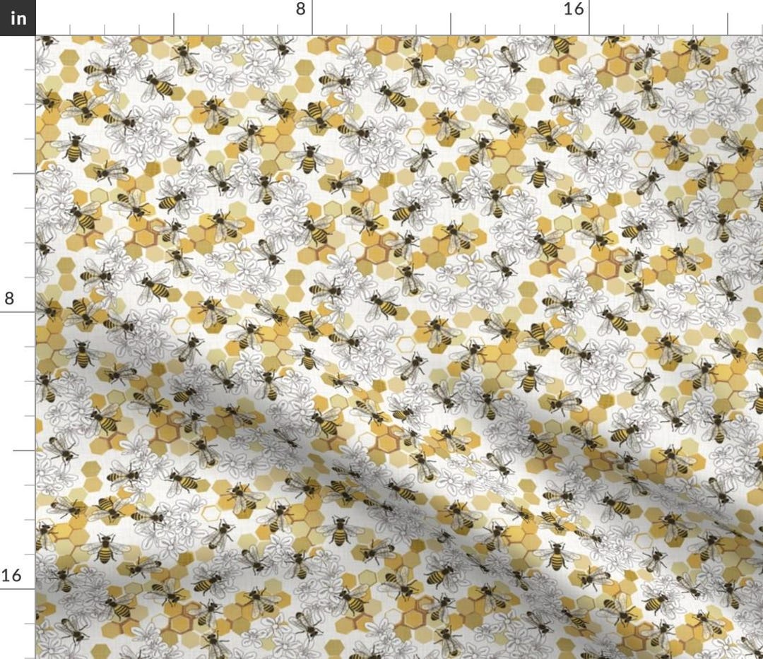 Honey Bees Fabric Save the Honey Bees by Fernlesliestudio Yellow Gray ...
