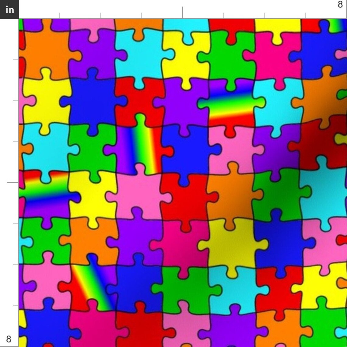 Rainbow Puzzle Fabric Autism Puzzle Pieces Spectrum Colors | Etsy