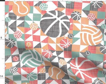 Basketball Retro Fabric - Retro Court Sports by creative_by_katherine - Cheater Quilt Volleyball Colorful Fabric by the Yard by Spoonflower