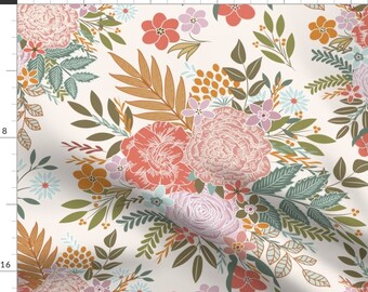 Retro Fabric - Warm Boho Floral by aqua_bubble_designs -  Boho Floral Bohemian Wildflowers Flowers Garden Fabric by the Yard by Spoonflower