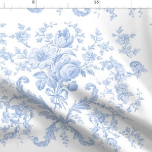 Grandmillennial Fabric - Faded Rococo White by lilyoake - Cottagecore French Countryside Blue And White Fabric by the Yard by Spoonflower