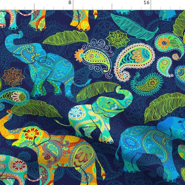 Paisley Elephants Fabric - Asian Elephant Paisley Raindrops By Honoluludesign -Endangered Species Cotton Fabric By The Yard With Spoonflower