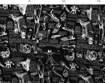 May include: Black and white anatomical illustration pattern featuring a repeating design of human body parts, including bones, muscles, and organs. The pattern is set against a black background.