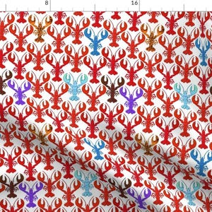 Lobsters In Red Colorful Nautical Underwater Pattern Fabric - Lobster 2 By Jadegordon - Lobster Cotton Fabric By The Yard With Spoonflower