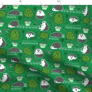 Green Hedgehog Fabric - Haircut For Hedgie By Graceful - Green Kids Hedgehog Cotton Fabric By The Yard With Spoonflower