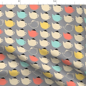 Retro Teapot Fabric - Teapots By Oleynikka - Mod Kitchen Decor Cotton Fabric By The Yard With Spoonflower