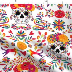 Traditional Fabric - Day Of The Dead Large by francisca_reyes - Folk Art Day Of The Dead Mexico Otomi Fabric by the Yard by Spoonflower
