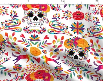 Traditional Fabric - Day Of The Dead Large by francisca_reyes - Folk Art Day Of The Dead Mexico Otomi Fabric by the Yard by Spoonflower