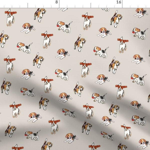 Beagles Fabric - Beagles At Play By Pixabo - Illustrations Beagles Dog Pet Home Decor Upholstery Cotton Fabric By The Yard With Spoonflower