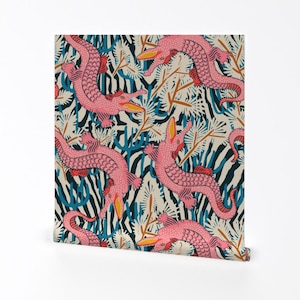 Pink Gator Removable Peel and Stick Wallpaper - Bright Animal Alligator Gator - Wall Art Wall Decor - Bazaar Cosmic Gator by holli_zollinger