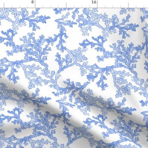 Blue Ocean Coral Fabric - Blue Coral by kate_by_rolfescustomdesign - Coastal Beach Nautical Resort Island Fabric by the Yard by Spoonflower