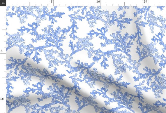 Blue Ocean Coral Fabric - Blue Coral by kate_by_rolfescustomdesign - Coastal Beach Nautical Resort Island Fabric by the Yard by Spoonflower