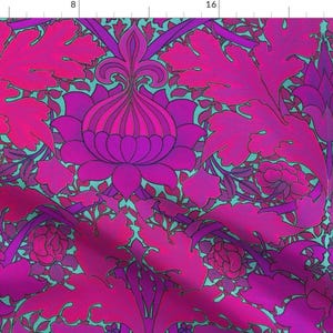 Pink Purple Damask Apparel Fabric - St James Damask  by peacoquettedesigns - Victorian Botanical Bold Floral Clothing Fabric by Spoonflower