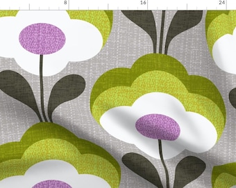 Flower Power Fabric - Flower Power-jumbo by ottomanbrim - Retro 70s 60s Mid Century Geometric Purple Green Fabric by the Yard by Spoonflower