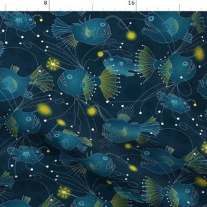Angler Fabric - Glow In The Deep By Michaelakobyakov - Blue Ocean Underwater Fish Kids Science Cotton Fabric By The Yard With Spoonflower