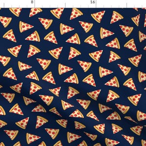 Pizza Slice Food Fabric - (1.75&quot; Scale) Pizza Slice (Navy) Food Fabric C18bs By Littlearrowdesign - Pizza Slice Fabric With Spoonflower