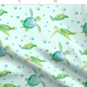 Swimming Turtles Fabric - Turtles By Snugglyjacks - Green + Blue Watercolor Turtle Nursery Decor Cotton Fabric By The Yard With Spoonflower