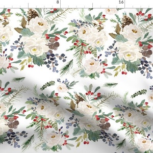 Winter Fabric - Winterberry Floral Arrangement By Hipkiddesigns - Winter Florals Berries Cotton Fabric By The Yard With Spoonflower