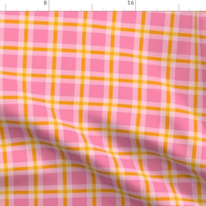 Pink Tartan Fabric - Pink And Yellow Plaid by muchsketch - Yellow Double Plaid Medium Scale Retro Picnic Fabric by the Yard by Spoonflower