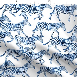 Blue Zebra Fabric - Zebras In Blue Tropical Animal Safari Blue By Littlearrowdesign - Zebra Cotton Fabric By The Yard With Spoonflower