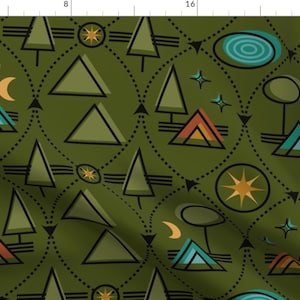 Hike Fabric - Hike, Camp, Repeat By Wolflingblue - Hike Green Outdoors Camping Woods Modern Tents Cotton Fabric By The Yard With Spoonflower