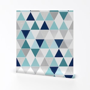 Triangle Wallpaper - Turquoise Sketch Triangles By Tycdesignco - Blue Custom Printed Removable Self Adhesive Wallpaper Roll by Spoonflower