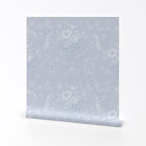 Rococo Blue Floral Removable Peel and Stick Wallpaper - French Countryside Farmhouse Chic - Wall Art Wall Decor - Faded Rococo by lilyoake