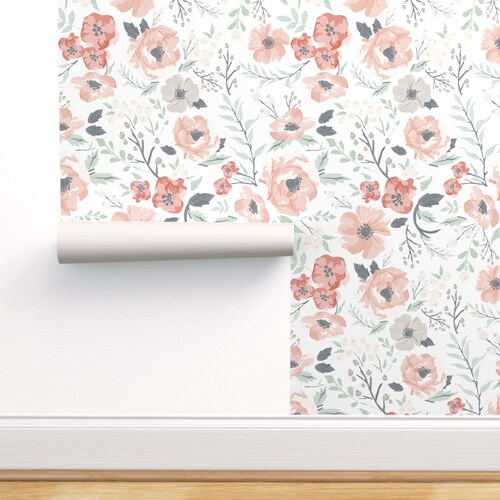 Floral Wallpaper Large Scale Soft Meadow Floral by Etsy