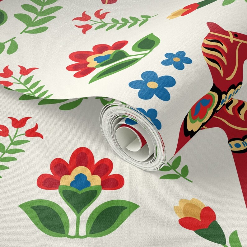 Dala Horse Wallpaper Swedish Folk Dala Horses Red Large by Etsy