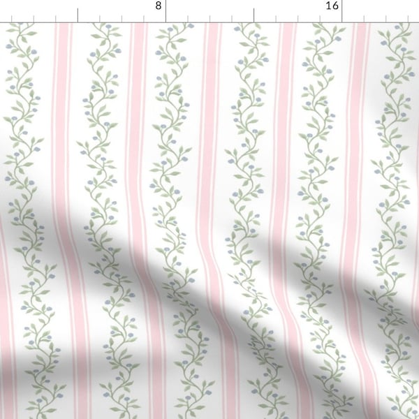 Cottagecore Stripe Fabric - Libby Stripe by danika_herrick - Pale Pink Soft Blue Green Botanical Farmhouse Fabric by the Yard by Spoonflower